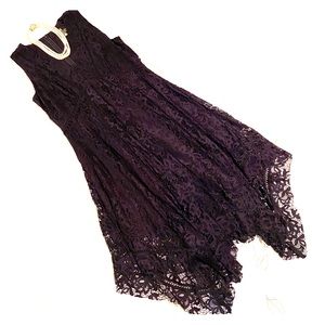 Taylor Navy Handkerchief hem lace midi dress